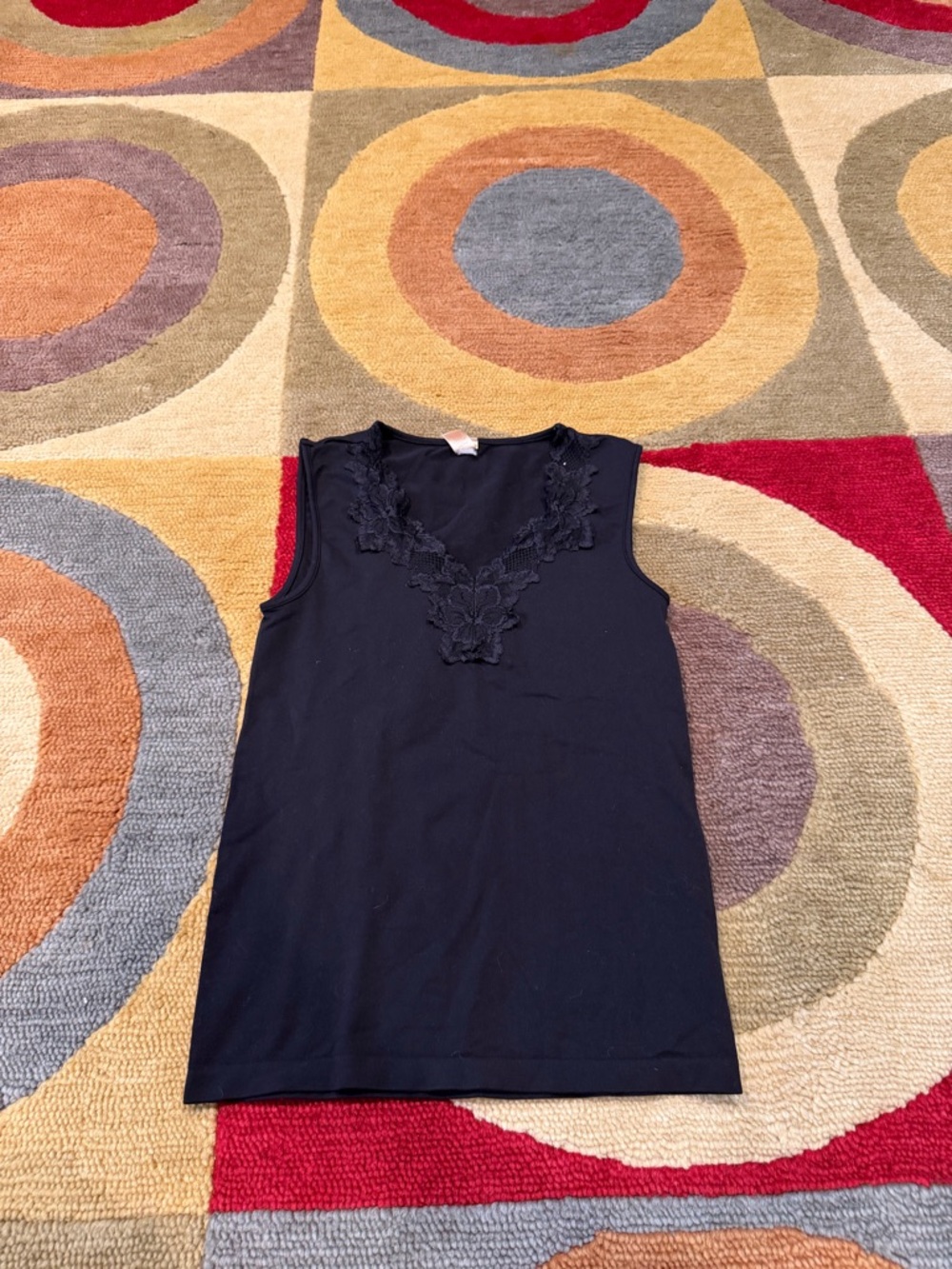 Banana Republic Black Seamless Lace Trim Tight Stretchy Tank Top Size Small